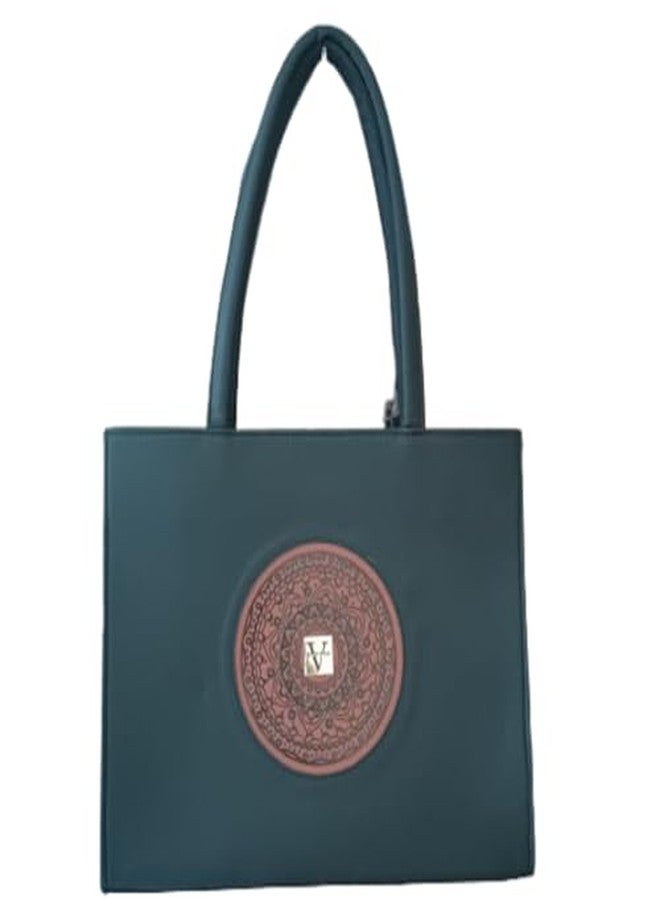 VINNIE Elegant Vegan Leather Tote Bag for Women - Stylish Handbag with Mandala Design, Spacious & Durable - Perfect for Work, Travel & Everyday Use (Black) - Image 1